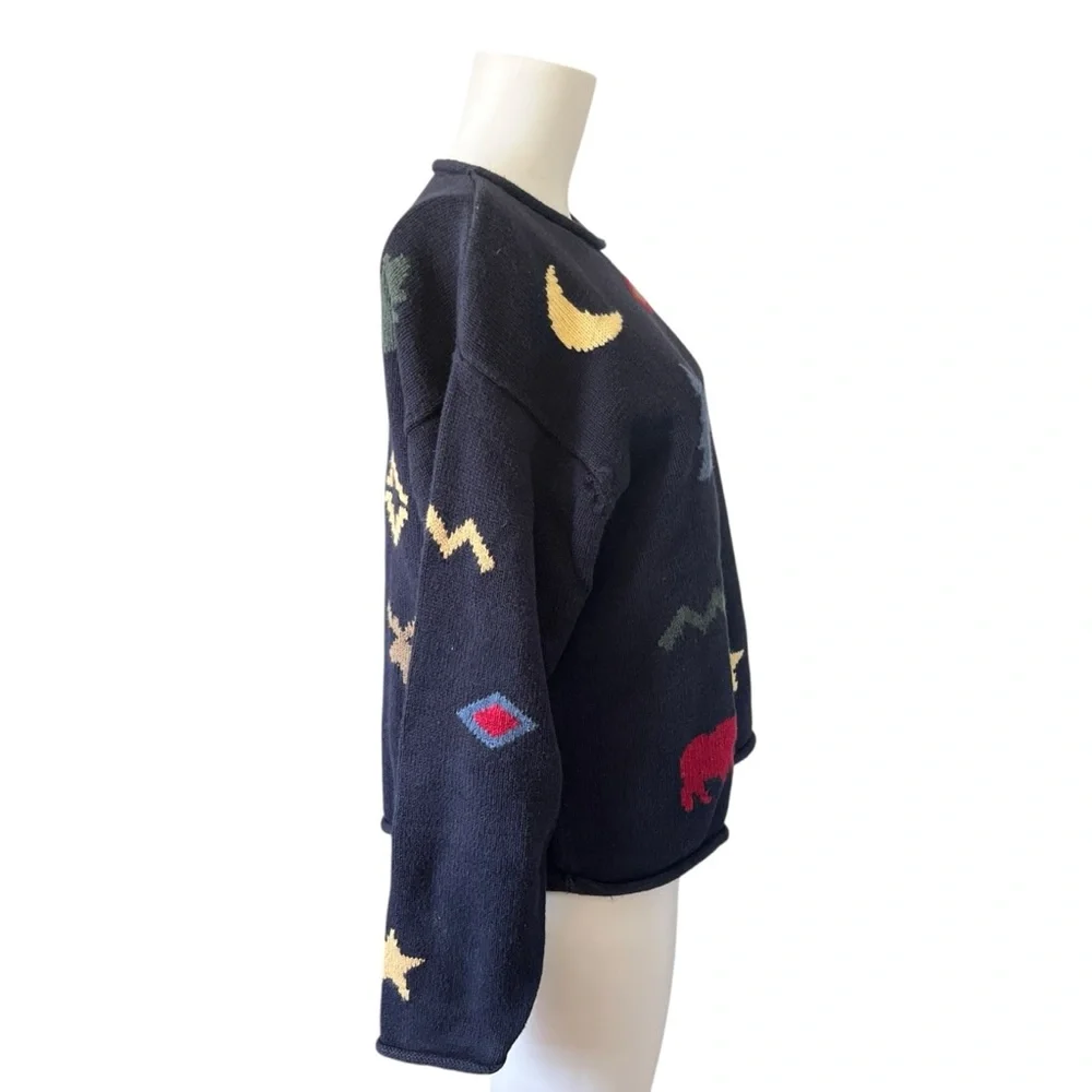 Vintage Y2K Knit Sweater Navy Blue Moose Moon Outdoor Womens Size Large L - Picture 4 of 10